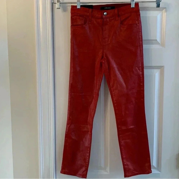J Brand Ruby High Rise Crop Cigarette Pants Phenomena Sz 26 Red Coated jeans NWT - Picture 4 of 11